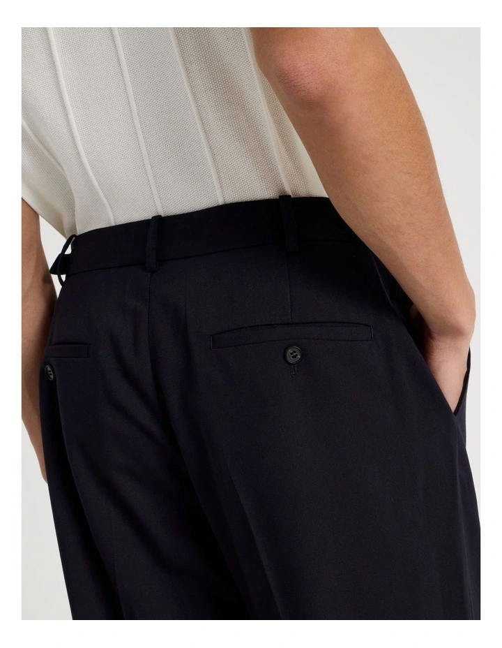 Wide Leg Pleated Twill Trousers in Navy image 7
