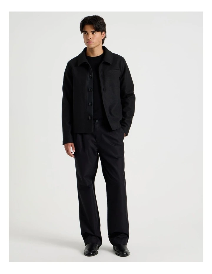 Double Pleat Tapered Fit Pants in Black image 7