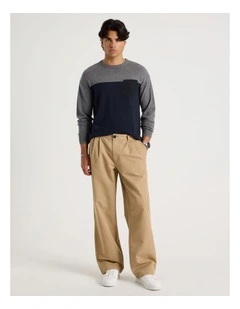 Double Pleat Tapered Fit Pants in Beige