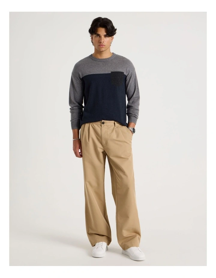 Double Pleat Tapered Fit Pants in Beige image 1