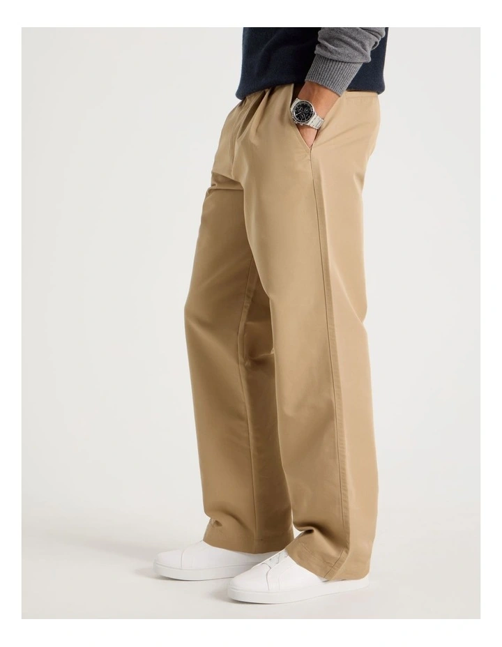 Double Pleat Tapered Fit Pants in Beige image 2