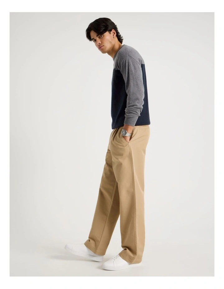 Double Pleat Tapered Fit Pants in Beige image 4