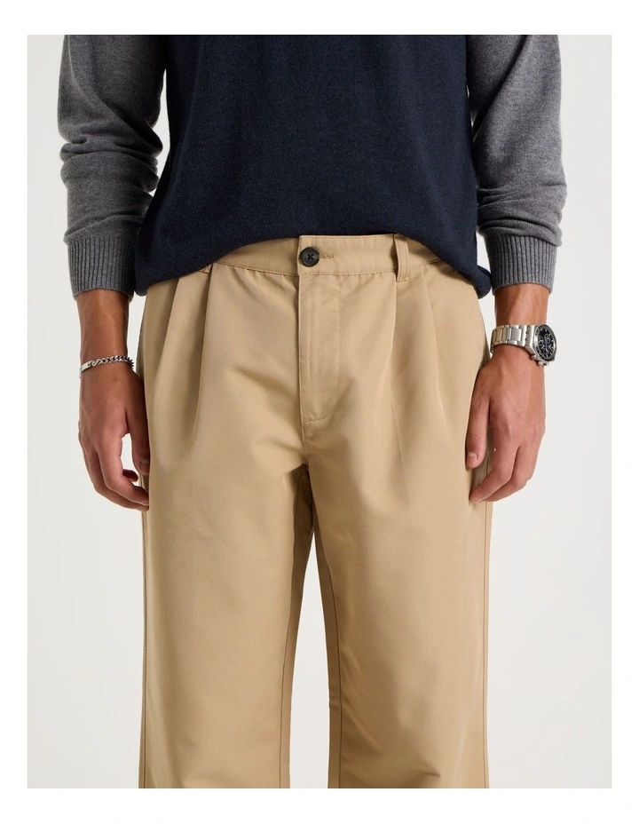 Double Pleat Tapered Fit Pants in Beige image 5