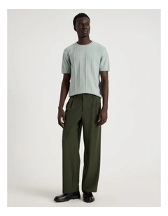 Wide Leg Pleated Pant in Khaki