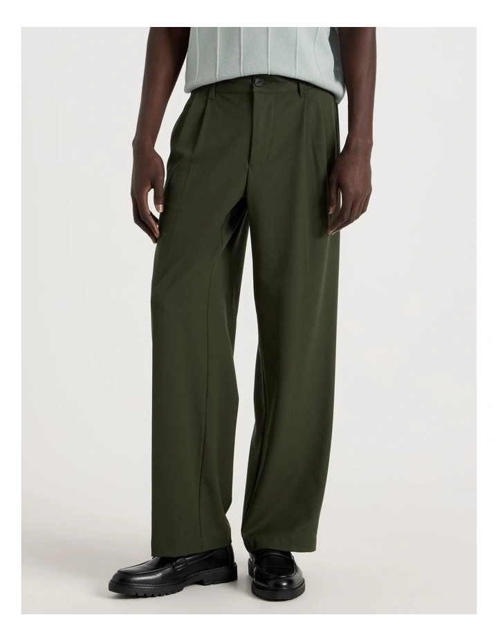 Wide Leg Pleated Pant in Khaki image 2