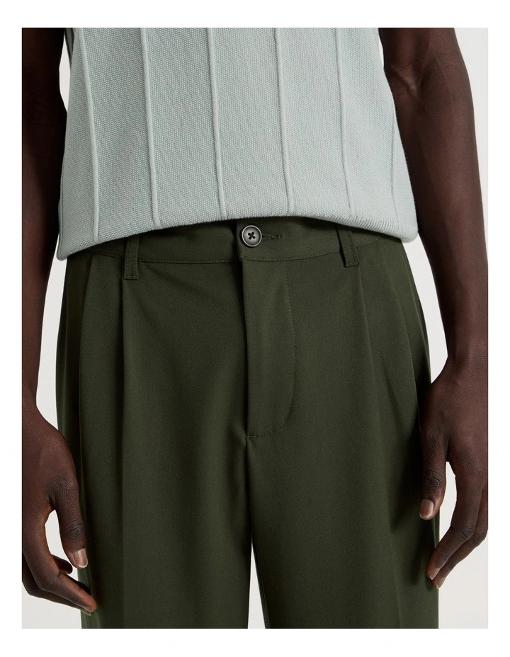 Wide Leg Pleated Pant in Khaki image 3