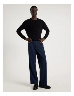 Wide Leg Pleated Pant in Navy