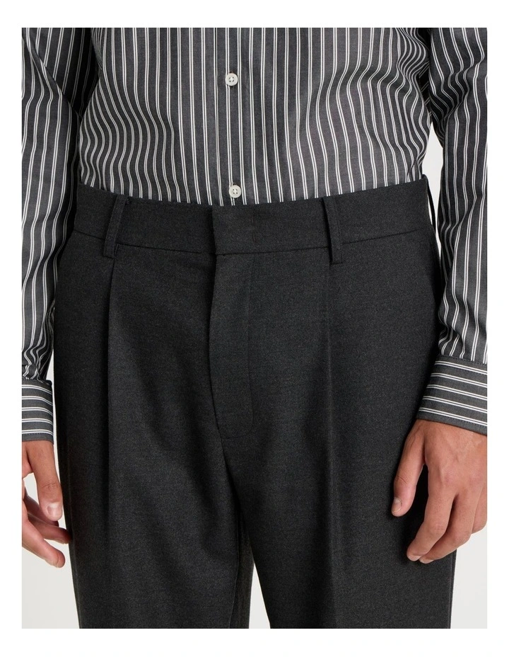 Tapered Fit Flannel Trousers in Charcoal image 3