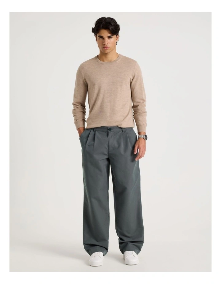 Double Pleat Tapered Fit Pants in Grey image 3