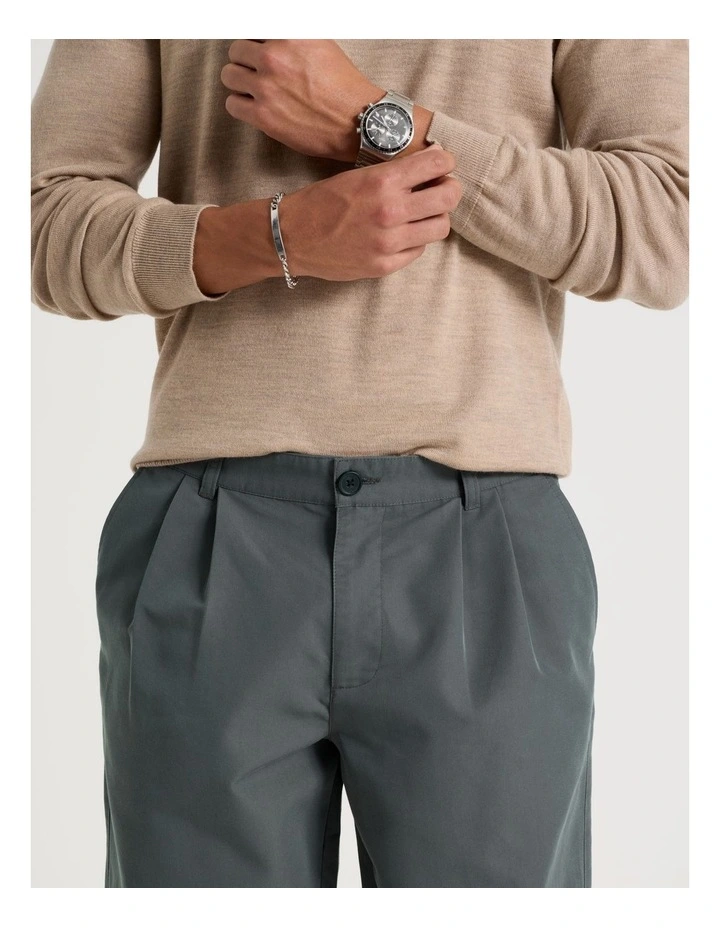 Double Pleat Tapered Fit Pants in Grey image 4