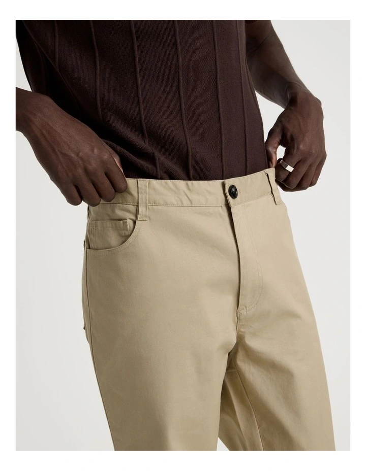 Slim Fit 5 Pocket Pant in Beige image 4