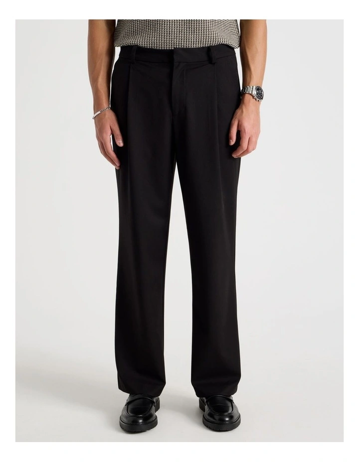 Wide Leg Pleated Trousers in Black image 2