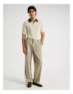 Wide Leg Pleated Trousers in Beige
