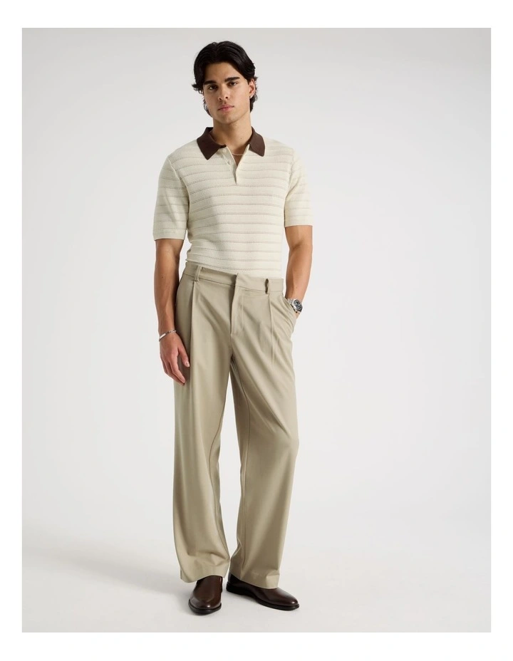 Wide Leg Pleated Trousers in Beige image 1