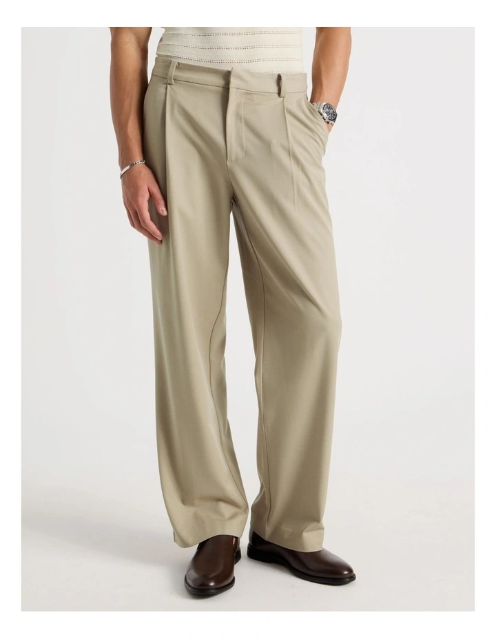 Wide Leg Pleated Trousers in Beige image 2