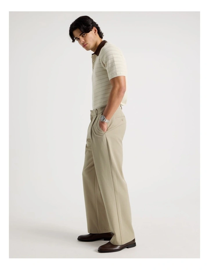 Wide Leg Pleated Trousers in Beige image 3