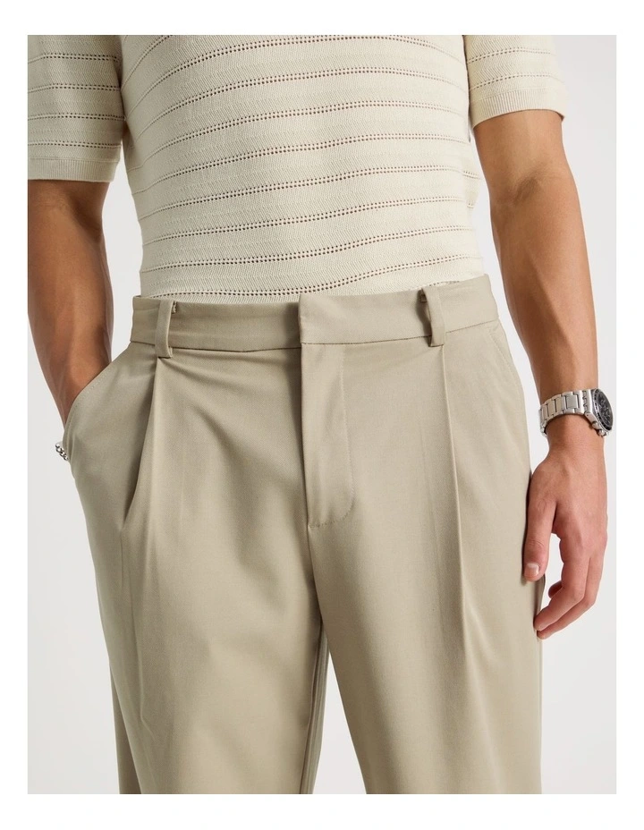Wide Leg Pleated Trousers in Beige image 4