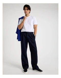 Wide Leg Cotton Drill Pant in Navy