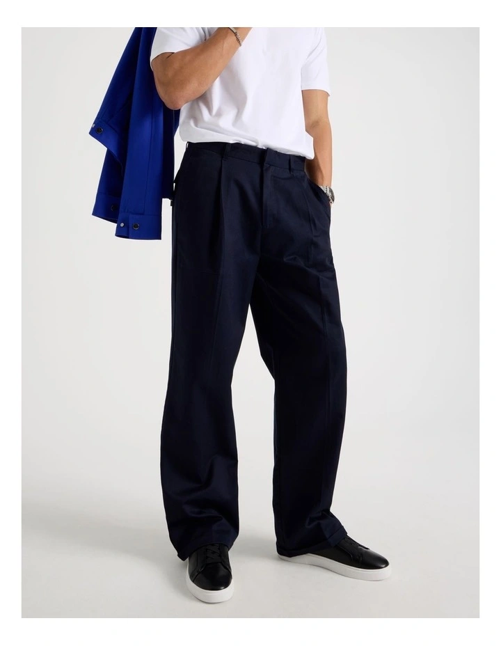 Wide Leg Cotton Drill Pant in Navy image 2