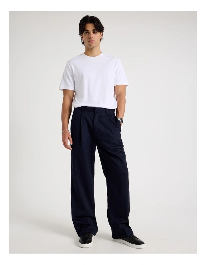 Wide Leg Cotton Drill Pant in Navy image 3