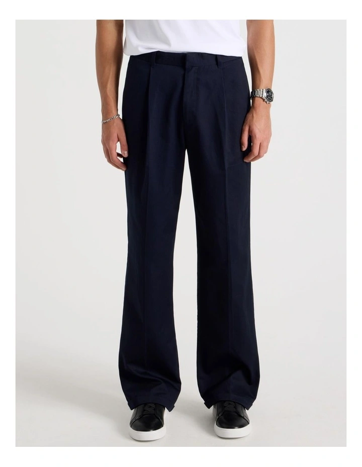Wide Leg Cotton Drill Pant in Navy image 4