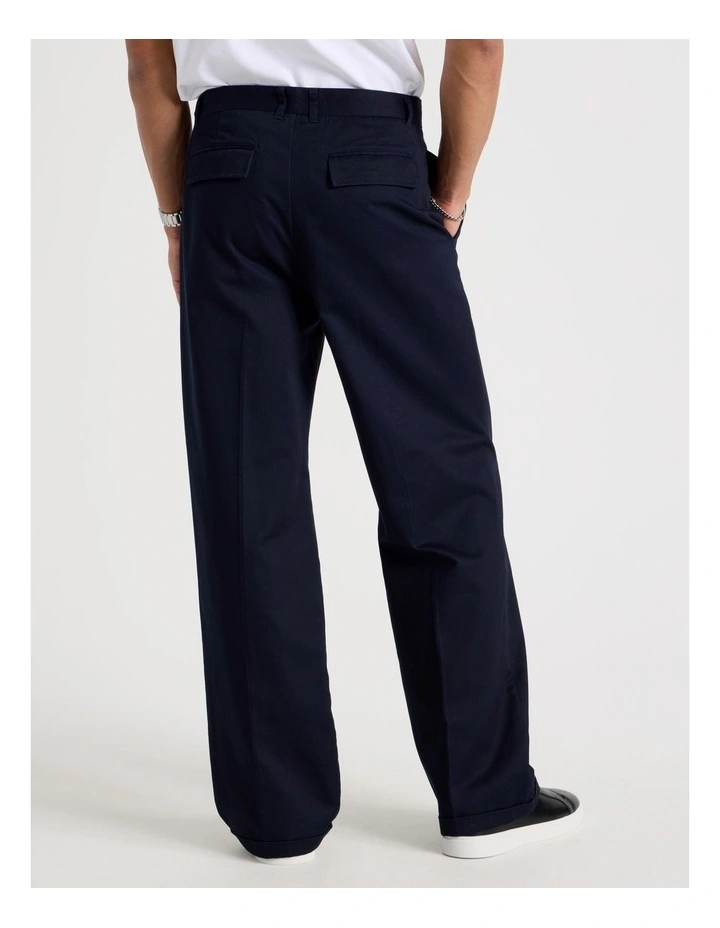 Wide Leg Cotton Drill Pant in Navy image 5