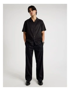 Wide Leg Cotton Drill Pant in Black