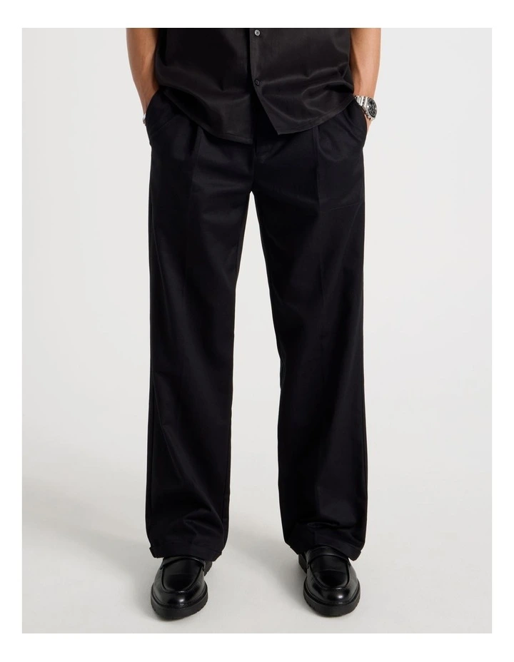 Wide Leg Cotton Drill Pant in Black image 2