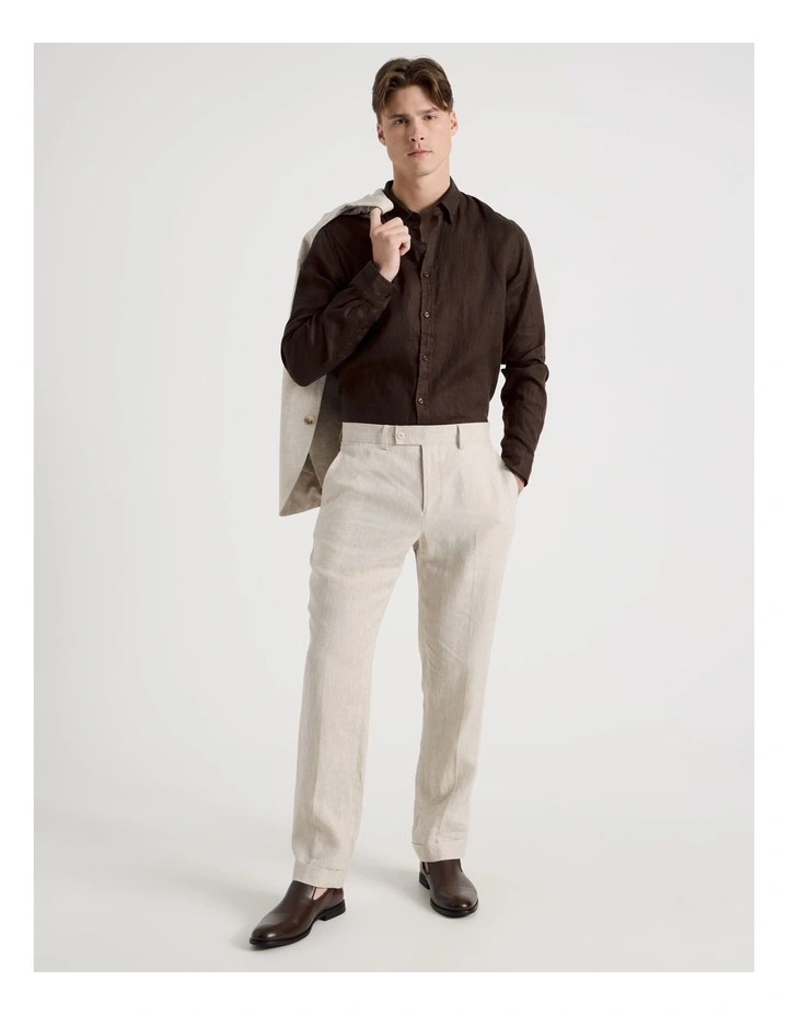 Slim Fit Linen Pants in Stone image 3