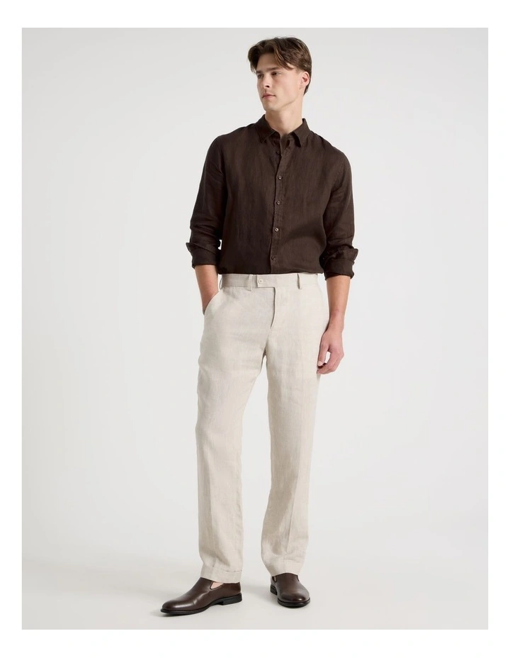 Slim Fit Linen Pants in Stone image 7