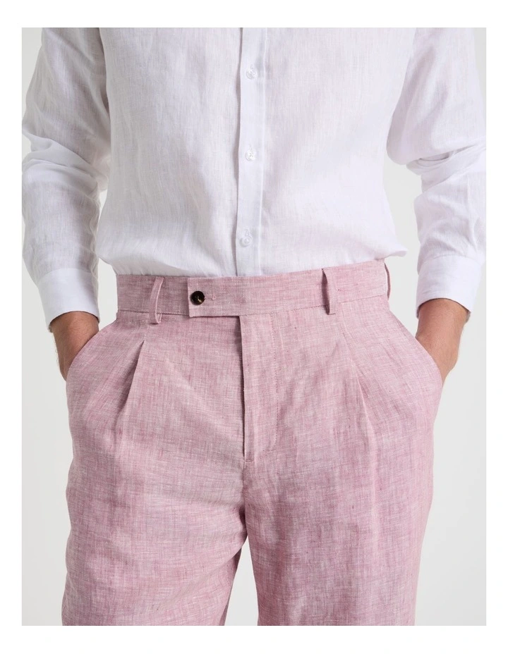 Slim Fit Linen Pants in Lilac image 3