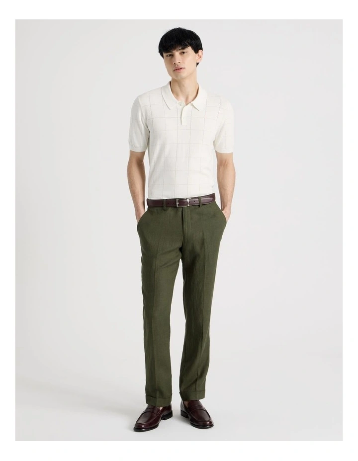 Slim Fit Linen Pants in Olive image 1