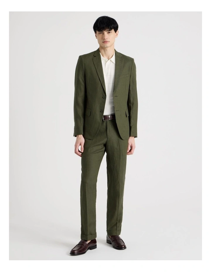 Slim Fit Linen Pants in Olive image 3