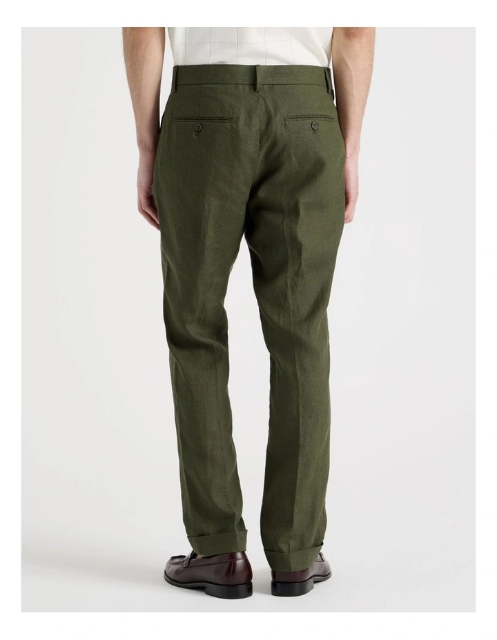 Slim Fit Linen Pants in Olive image 6