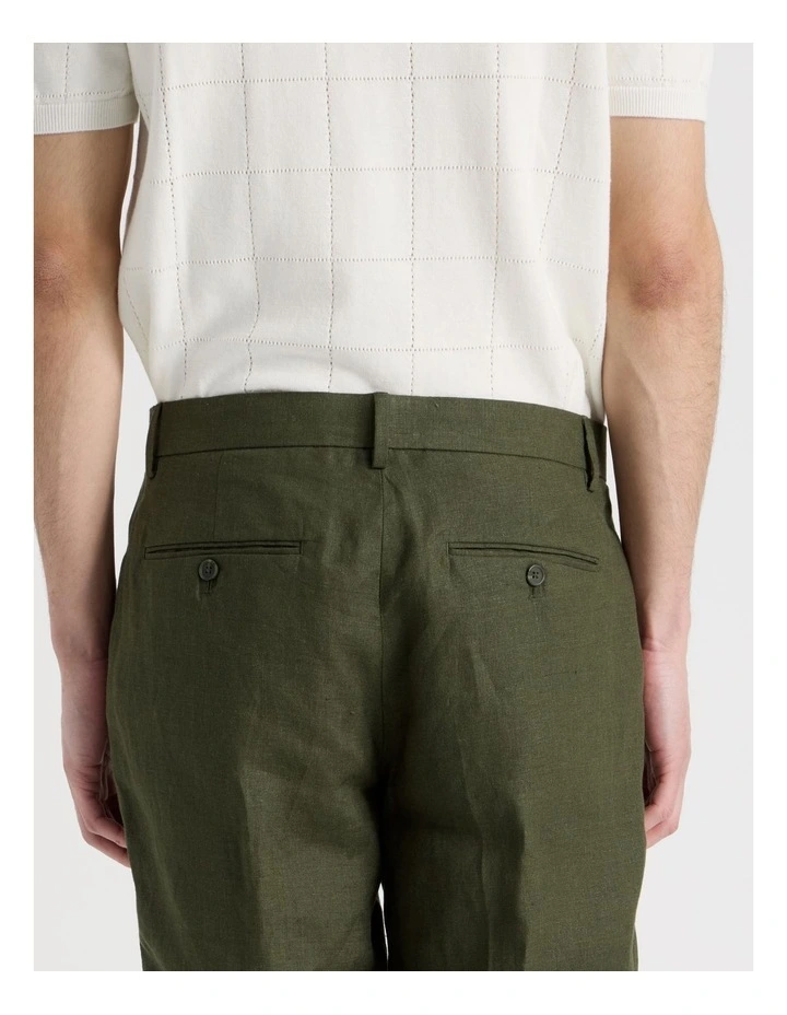 Slim Fit Linen Pants in Olive image 7
