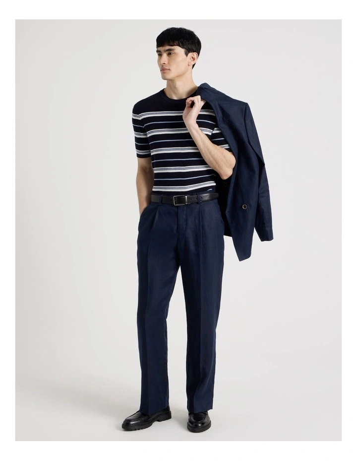 Linen Drawstring Trouser in Navy image 1