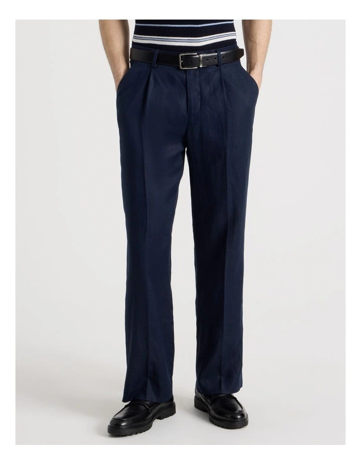 Linen Drawstring Trouser in Navy image 2