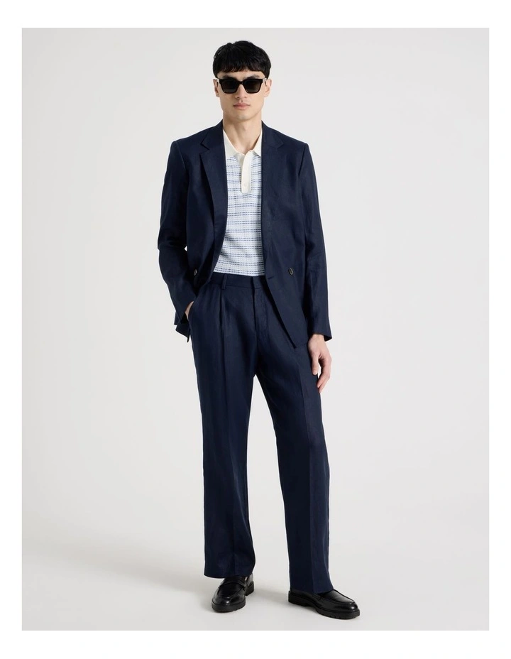 Linen Drawstring Trouser in Navy image 3