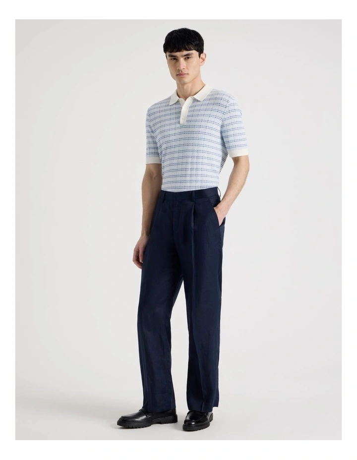 Linen Drawstring Trouser in Navy image 4