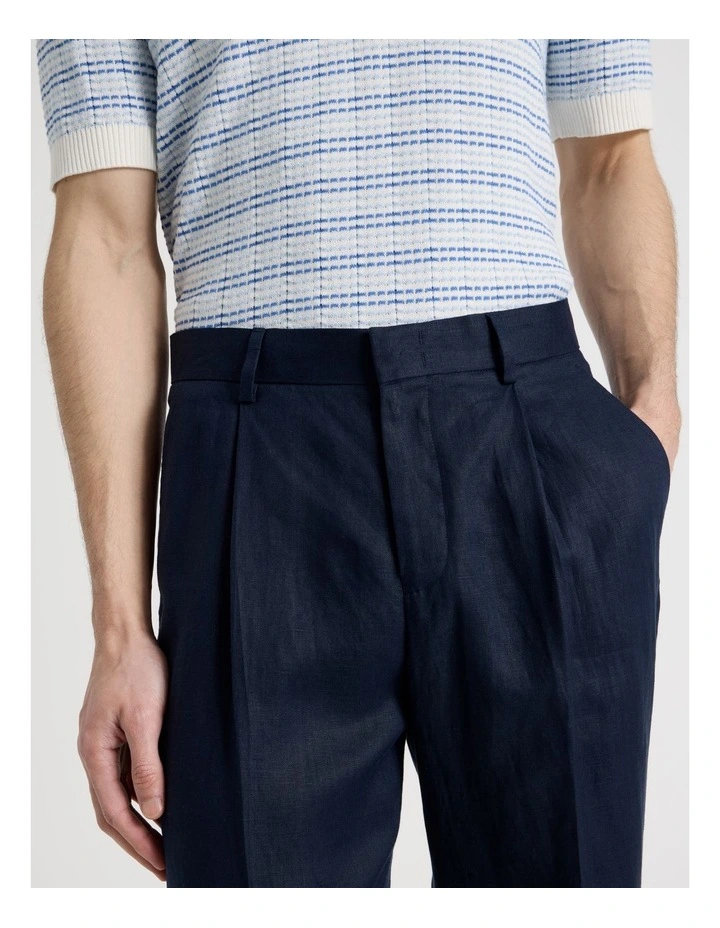 Linen Drawstring Trouser in Navy image 5