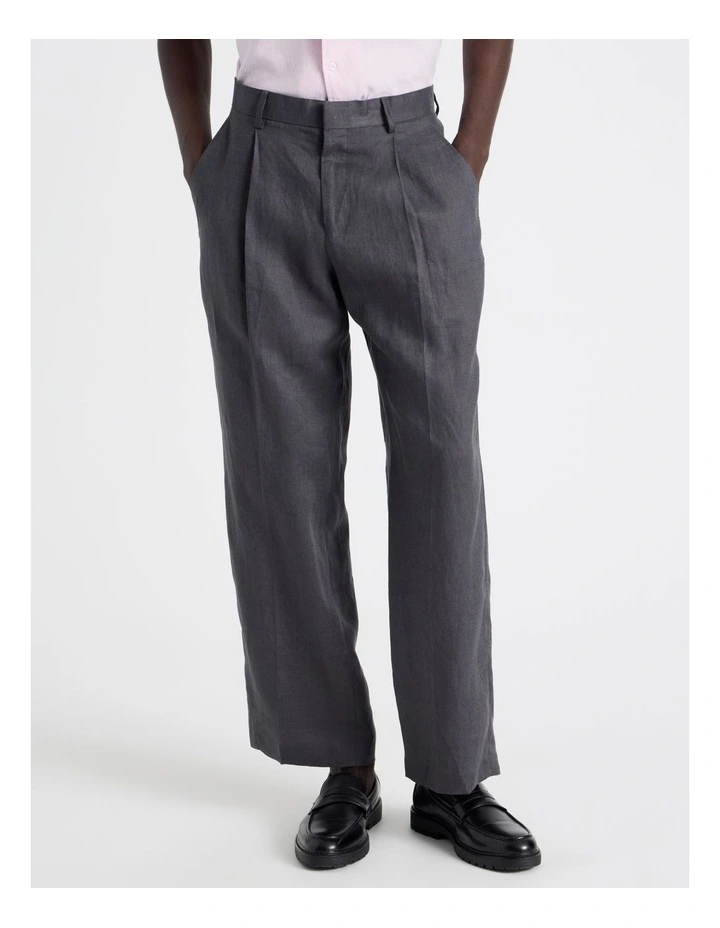 Linen Drawstring Trouser in Grey image 2