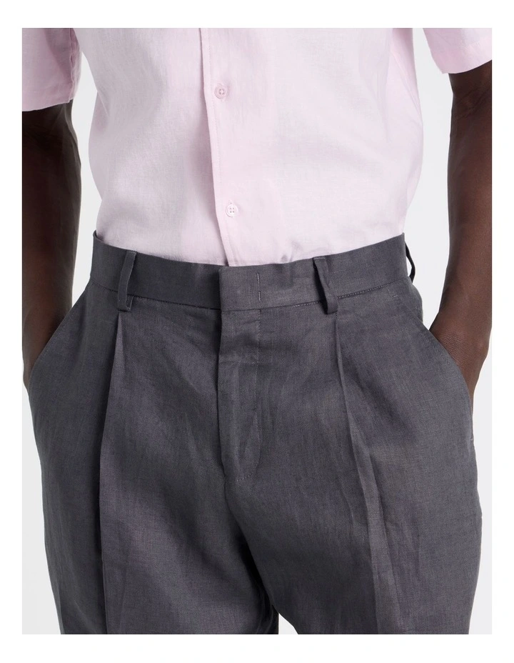 Linen Drawstring Trouser in Grey image 5
