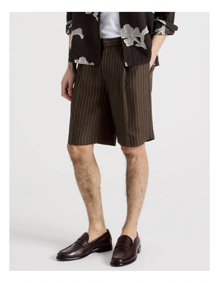 Pinstripe Linen Viscose Shorts in Chocolate image 4