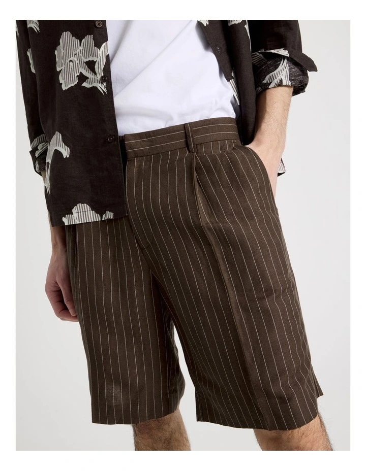 Pinstripe Linen Viscose Shorts in Chocolate image 5