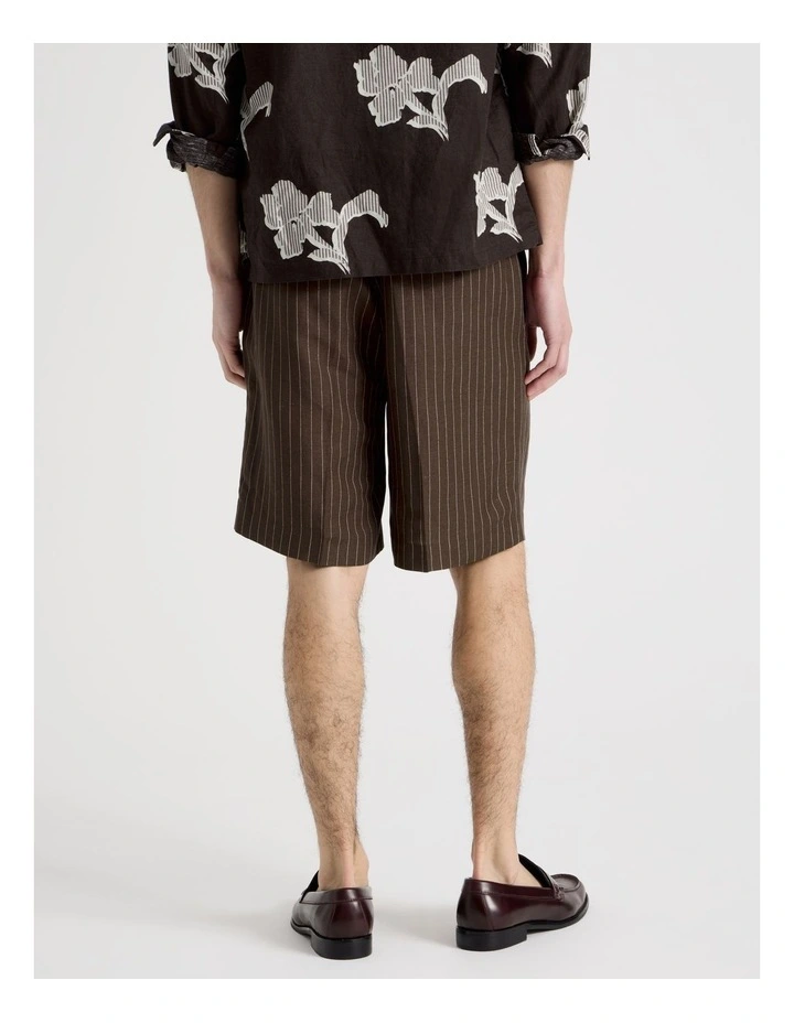 Pinstripe Linen Viscose Shorts in Chocolate image 6
