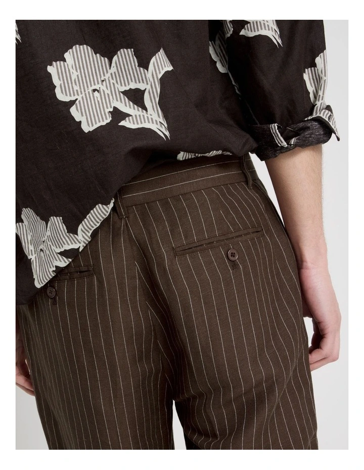 Pinstripe Linen Viscose Shorts in Chocolate image 7