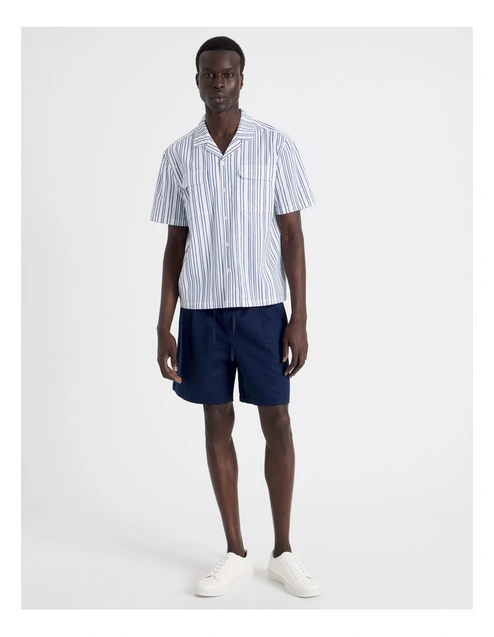 Drawstring Cotton Blend Shorts in Navy image 1