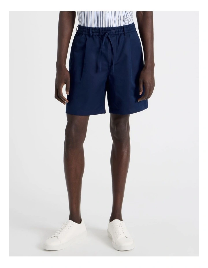 Drawstring Cotton Blend Shorts in Navy image 2