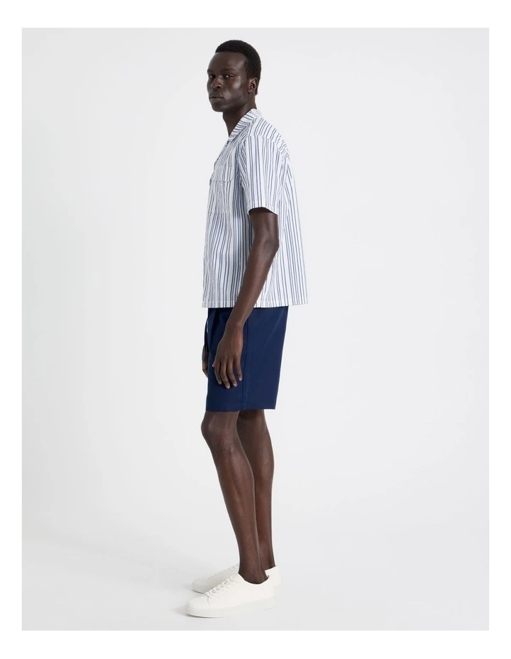 Drawstring Cotton Blend Shorts in Navy image 3