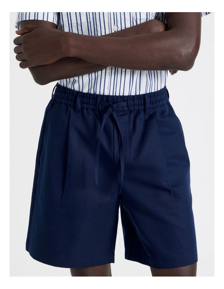 Drawstring Cotton Blend Shorts in Navy image 4